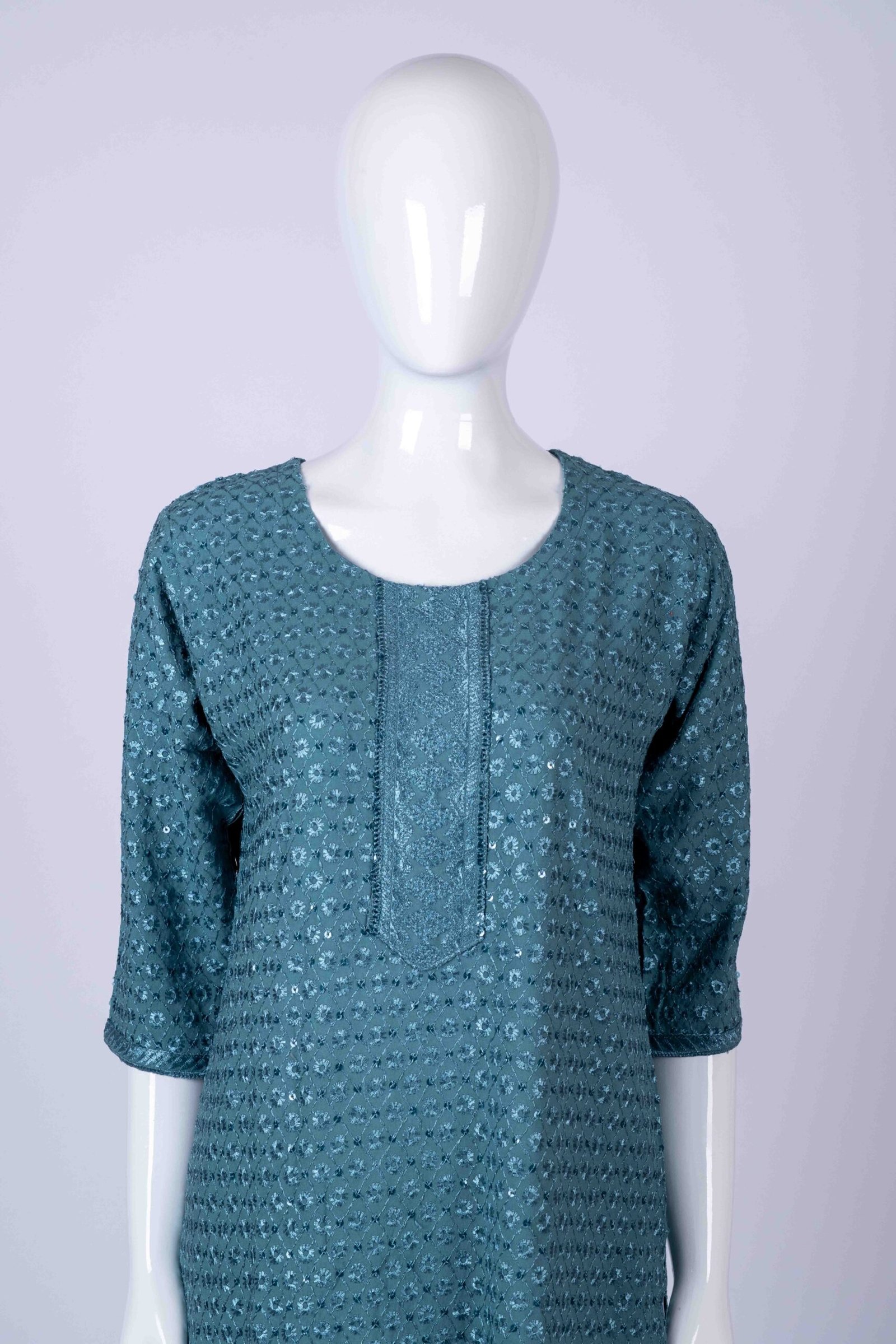 Women's Teal classic chikankari kurta top