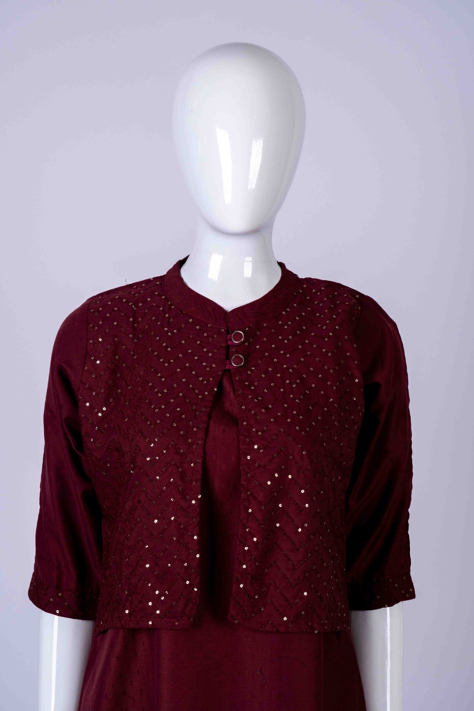 Women's Maroon solid kurta with sequin overcoat