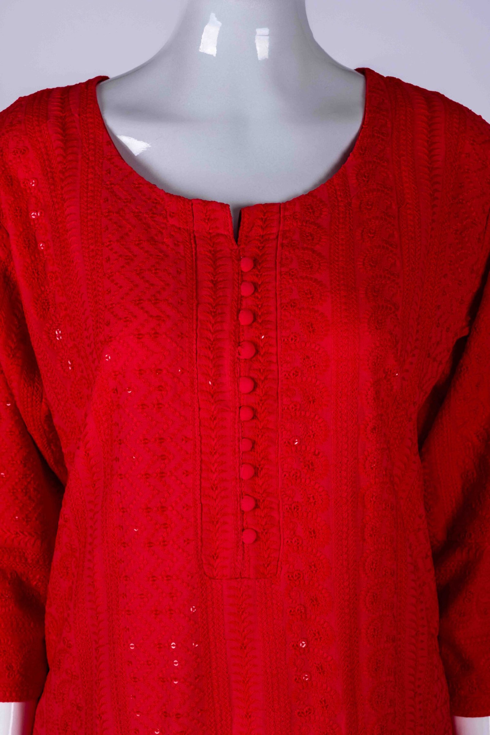 Women Red chikankari kurta