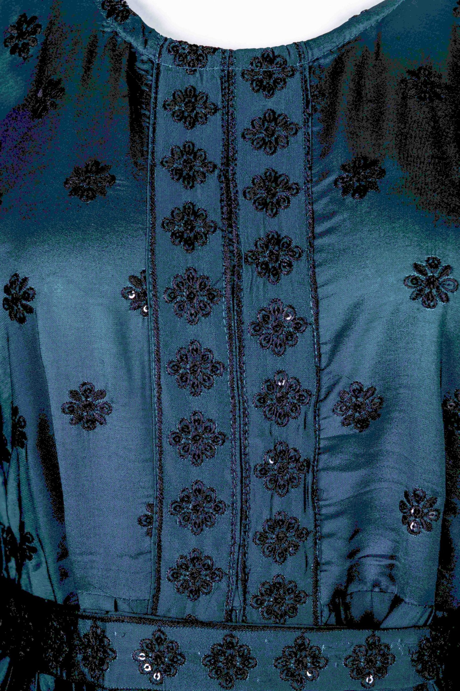 Women's Blue solid kurta top with floral chamki embroidery