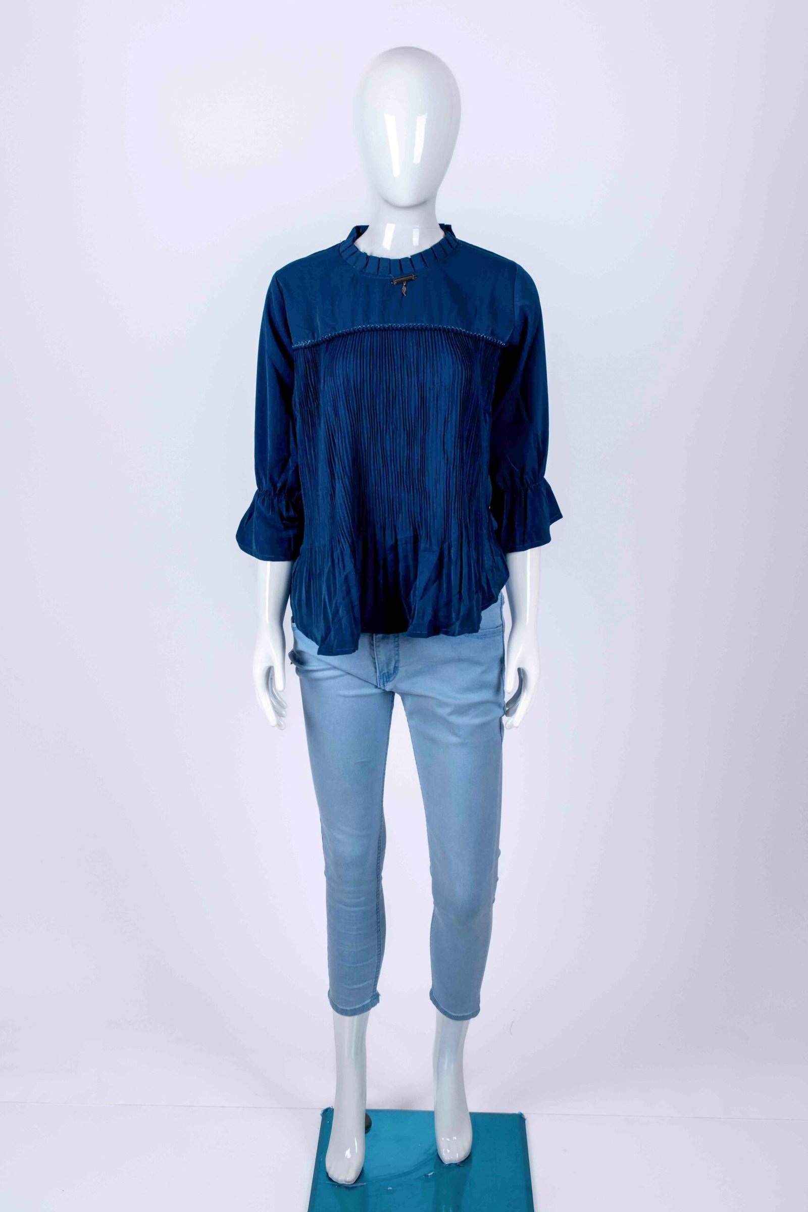 Women's Blue solid ruffled top