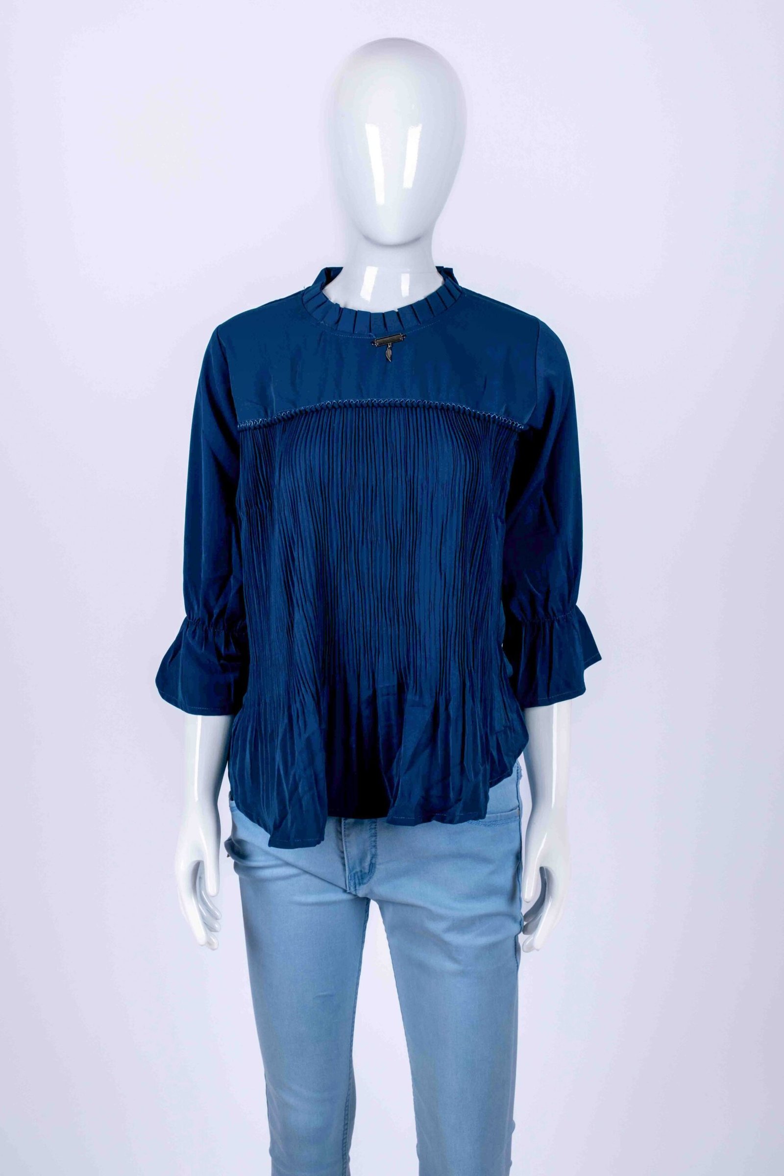 Women's Blue solid ruffled top