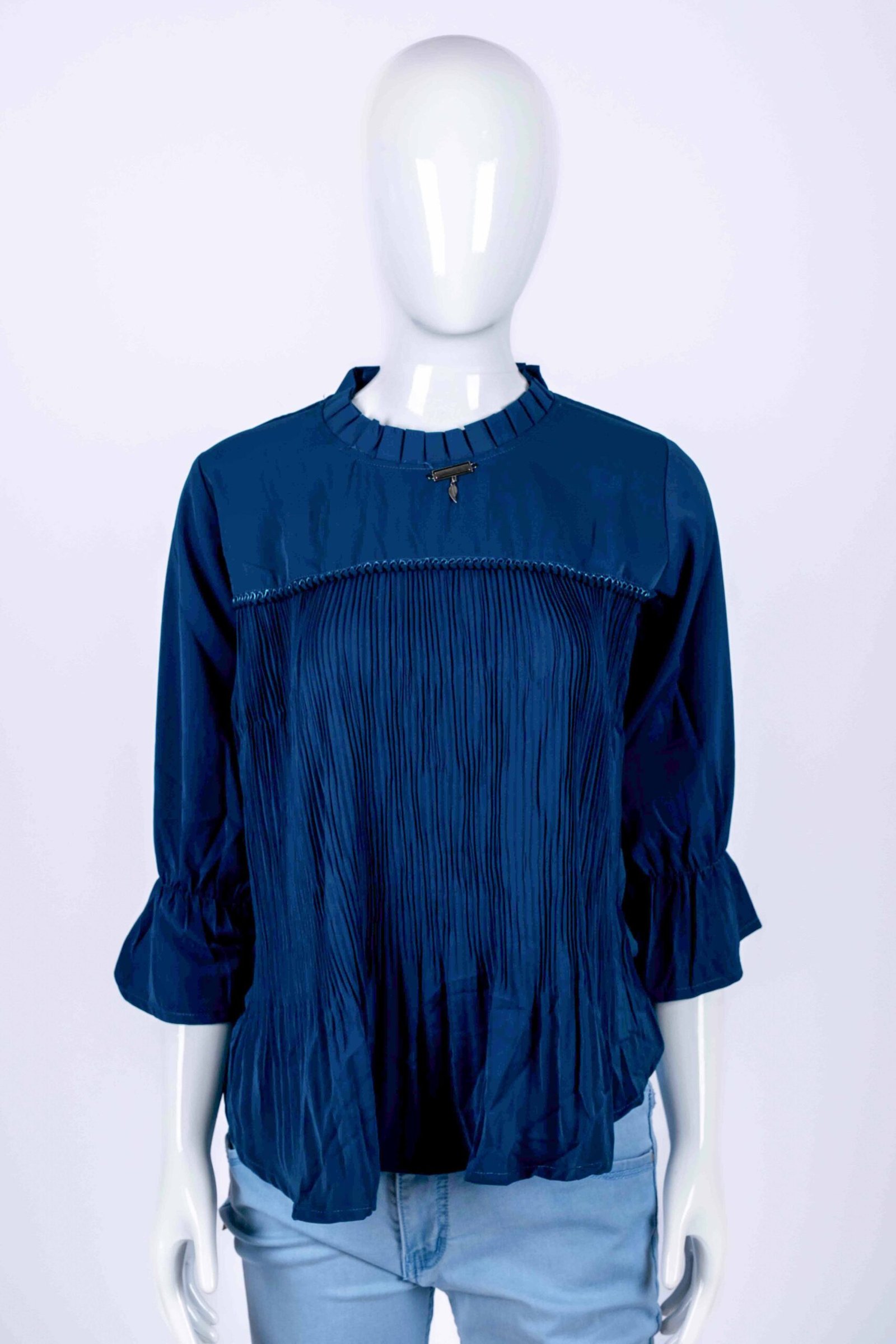 Women's Blue solid ruffled top