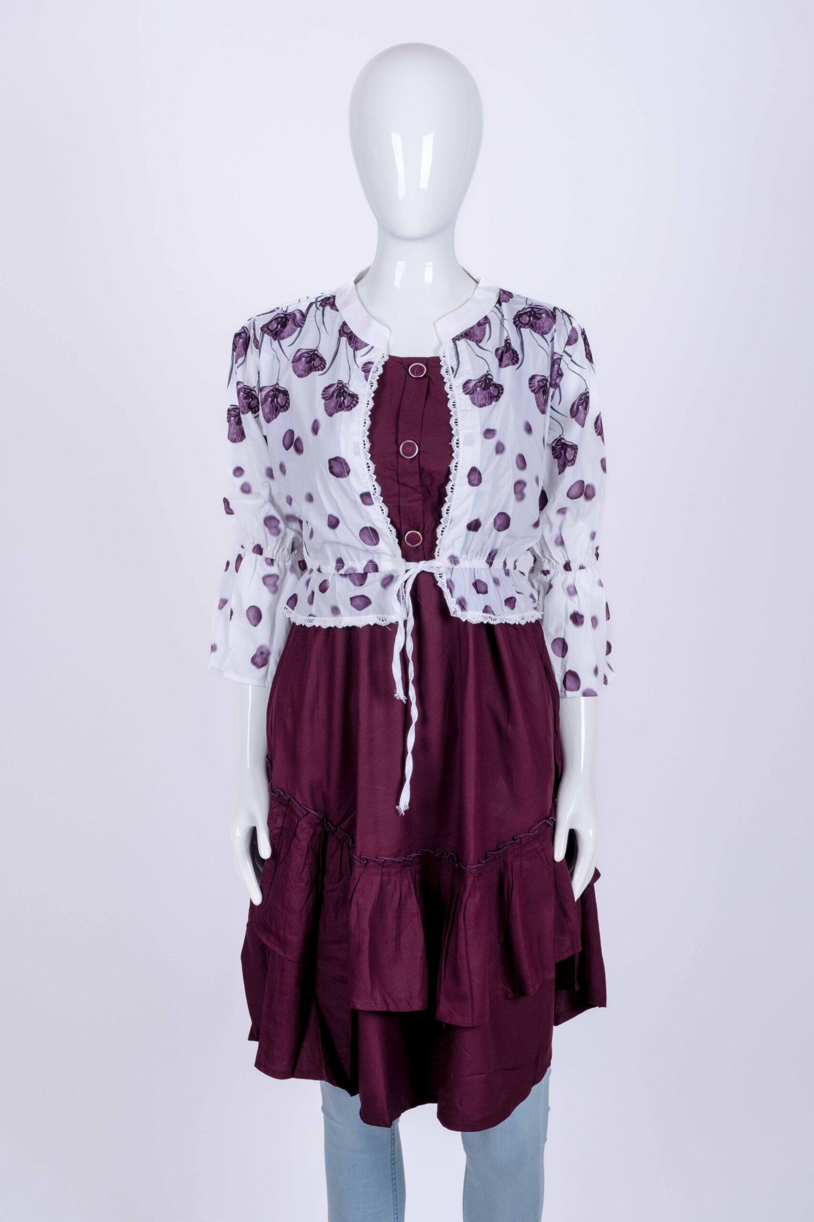 Women Purple floral overcoat long top/ midi dress