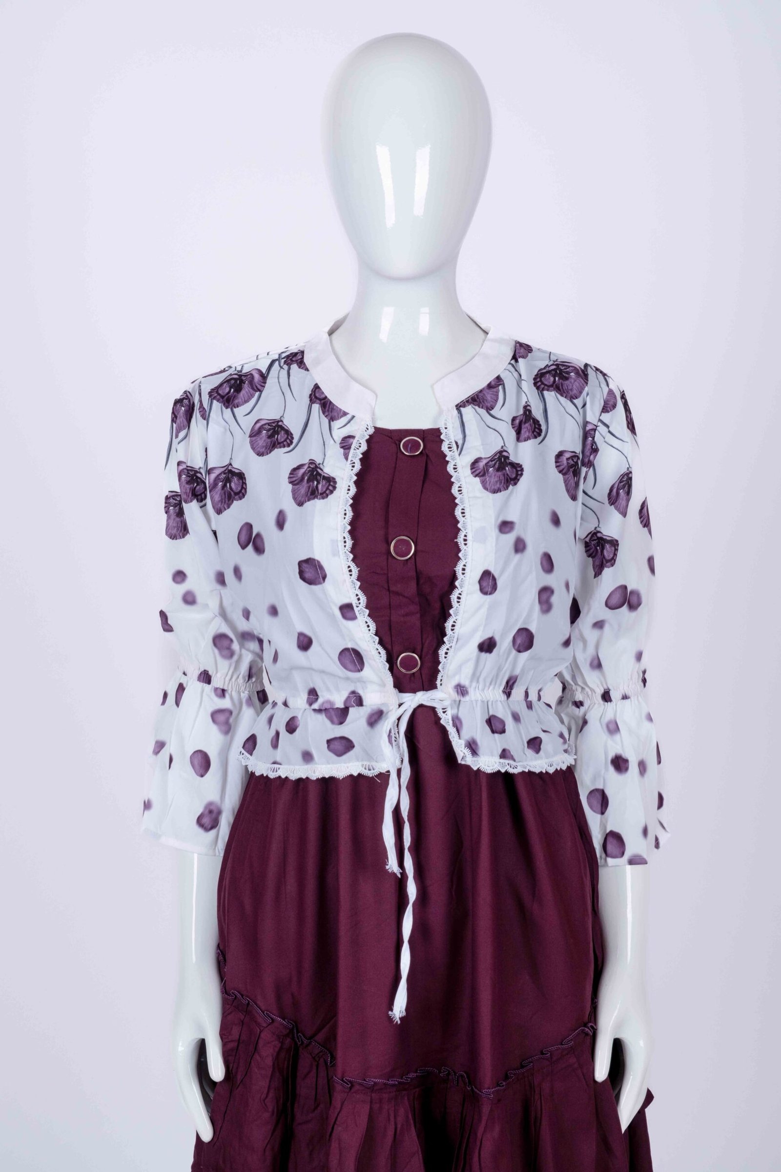 Women Purple floral overcoat long top/ midi dress