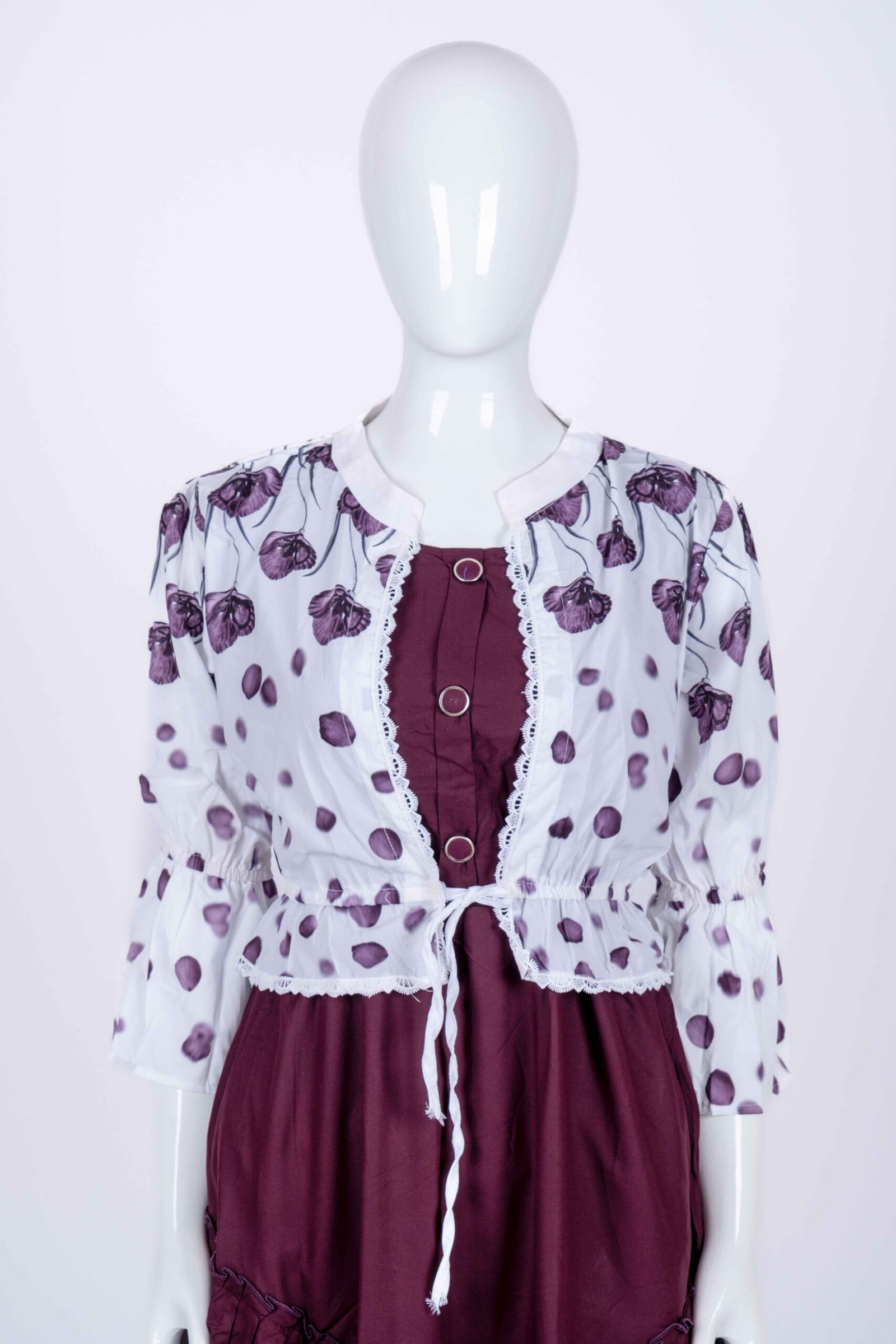 Women Purple floral overcoat long top/ midi dress