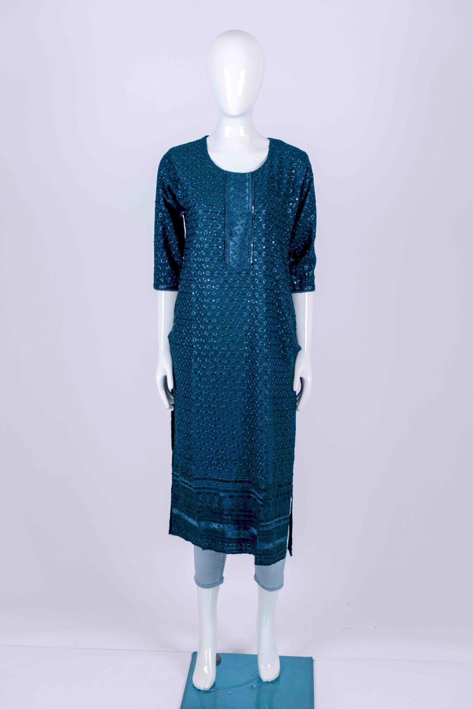 Women's Peacock Blue classic chikankari kurta top