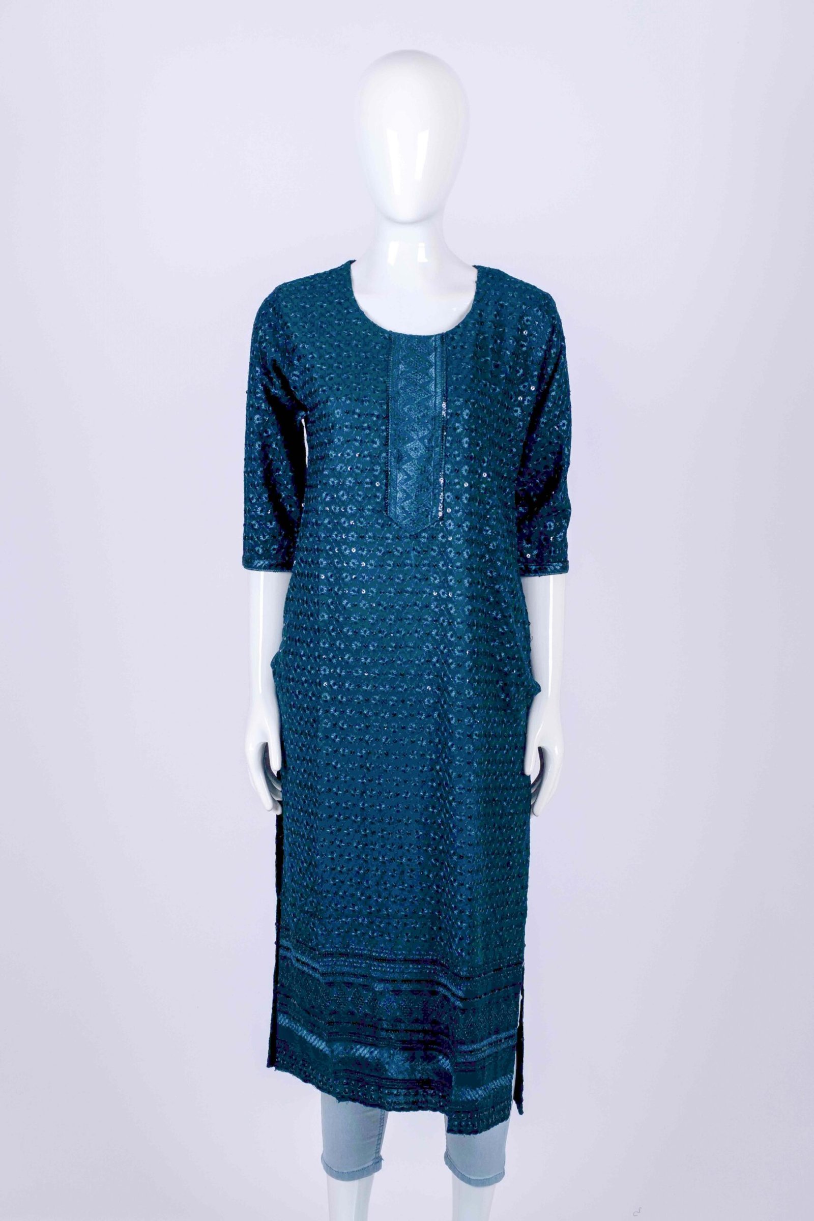 Women's Peacock Blue classic chikankari kurta top