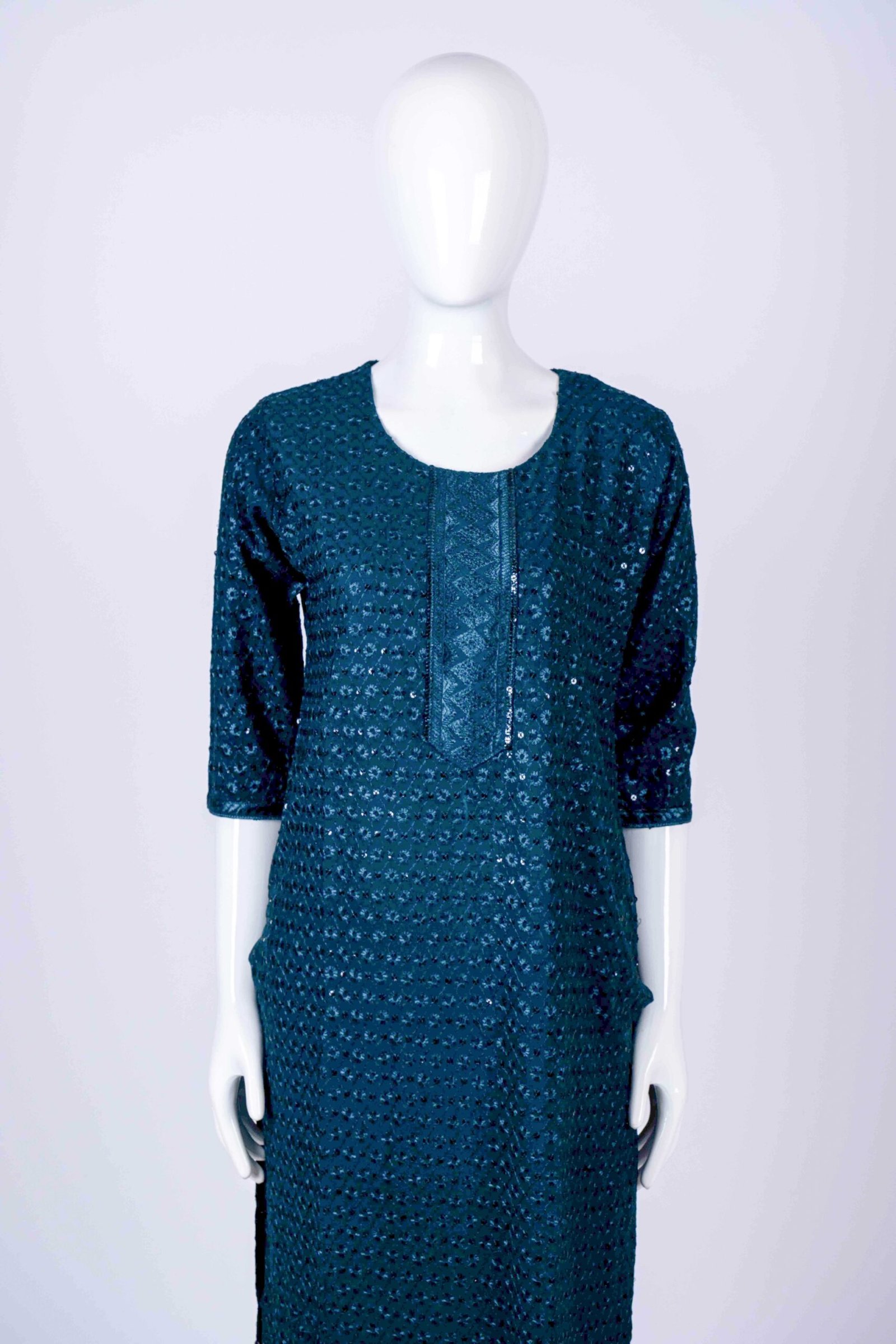 Women's Peacock Blue classic chikankari kurta top