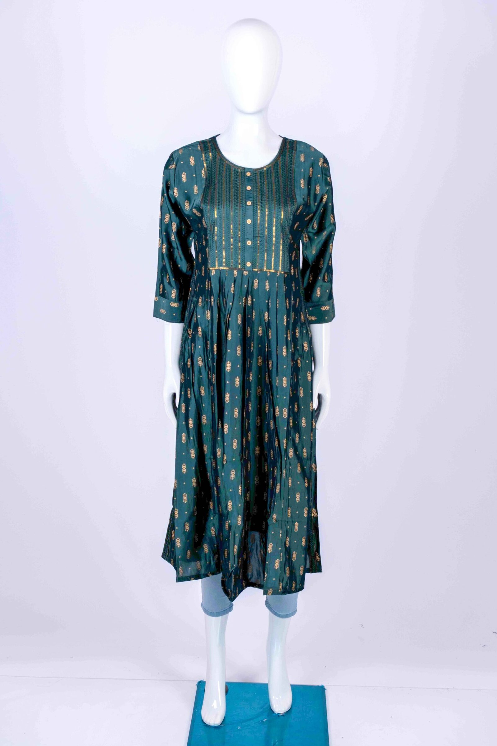 Women's Green ethnic printed kurta top with chamki work