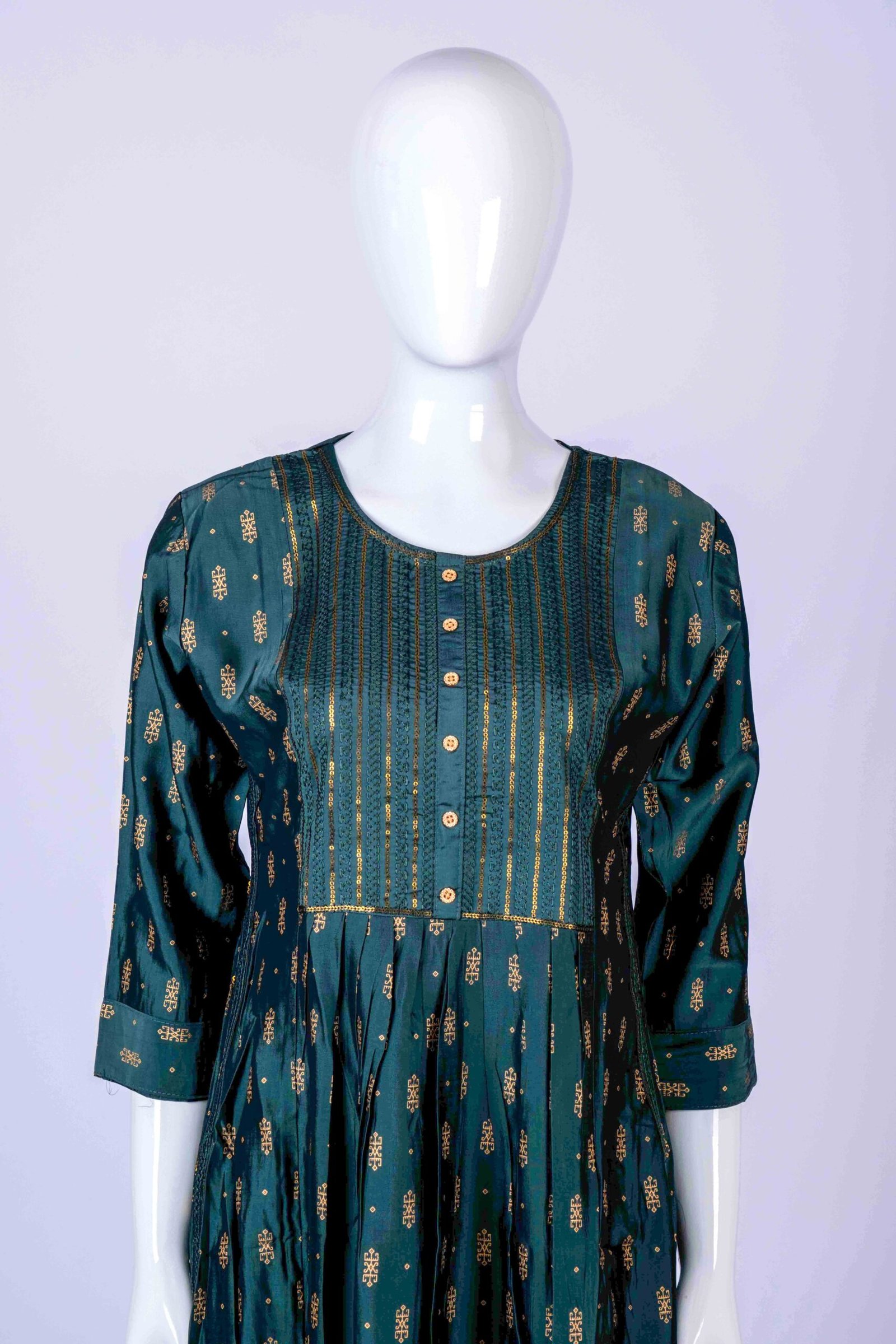 Women's Green ethnic printed kurta top with chamki work