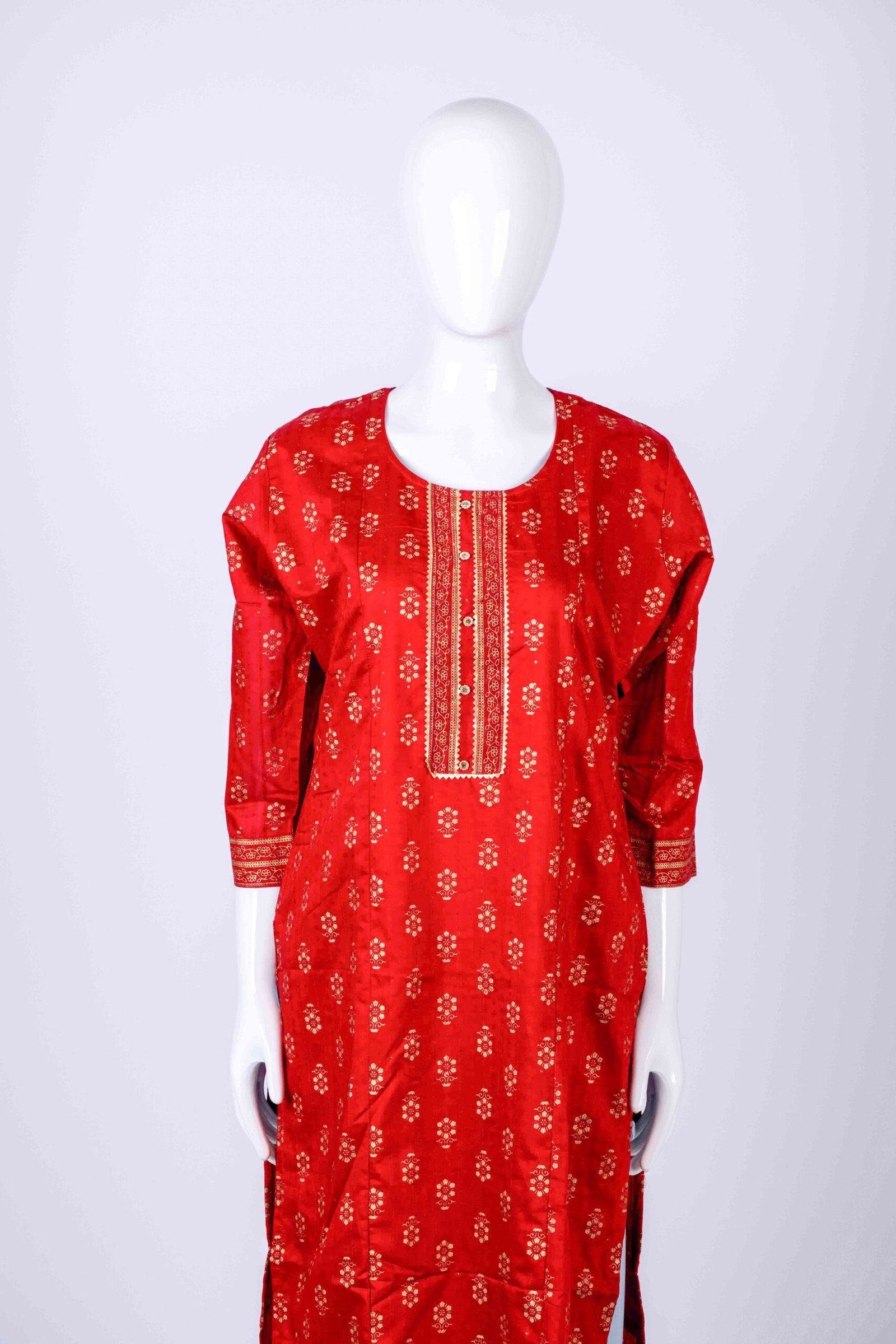 Women's Red solid kurta top with gold floral prints