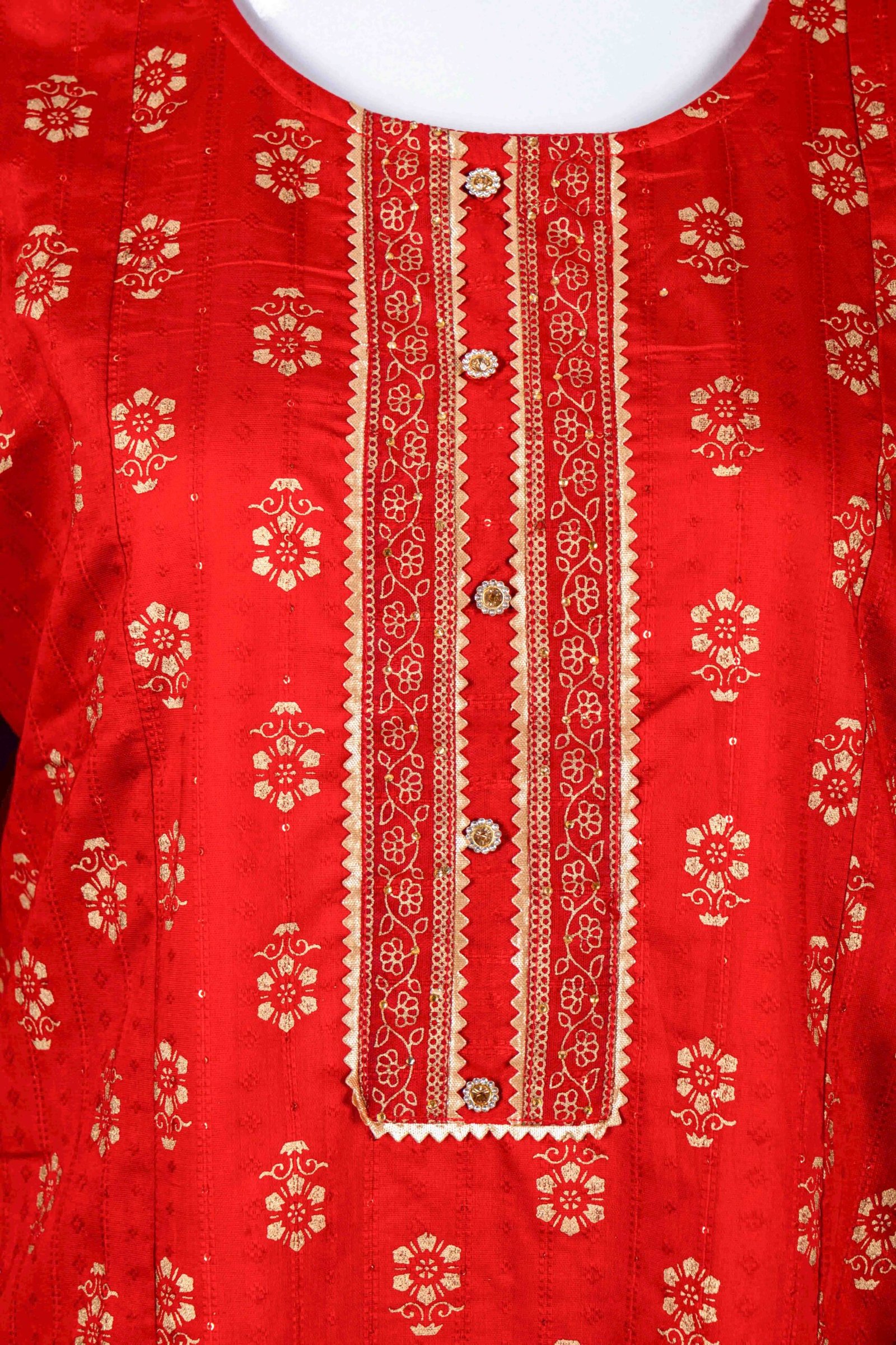 Women's Red solid kurta top with gold floral prints