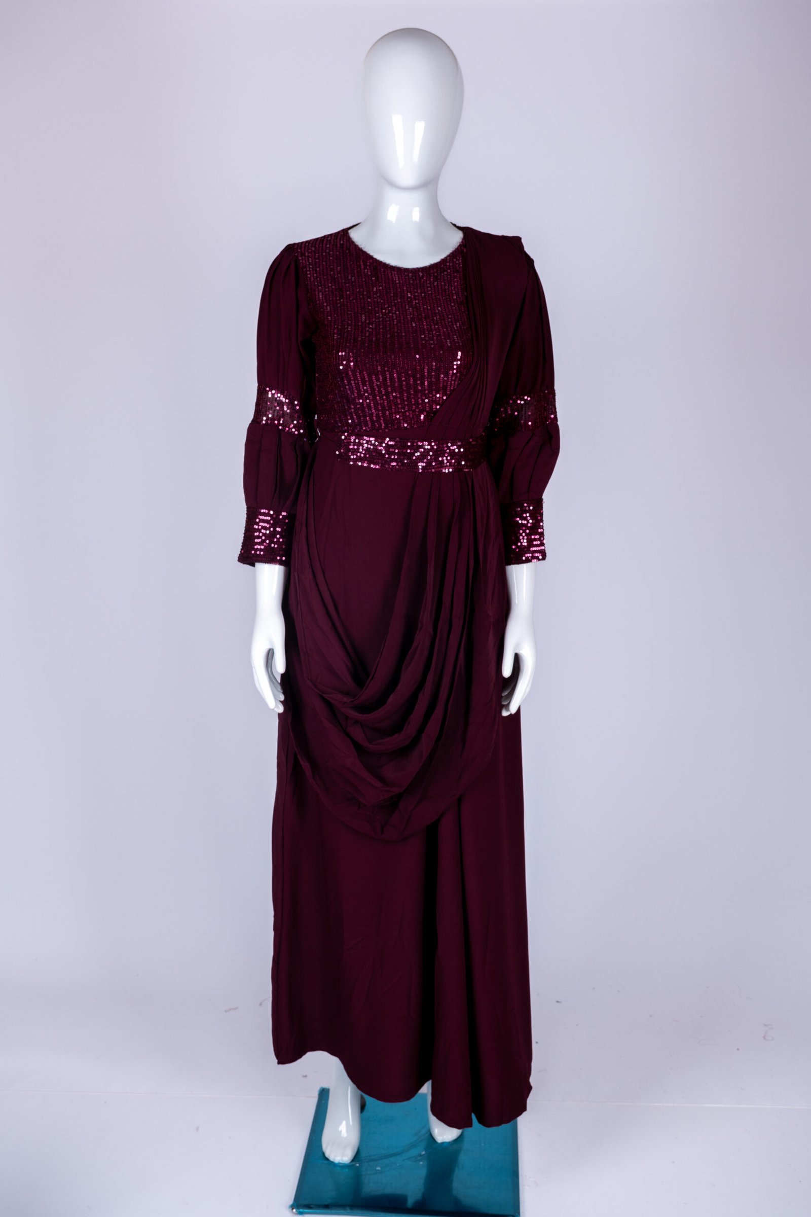 Women's Purple netted ruffle sequin drape style gown