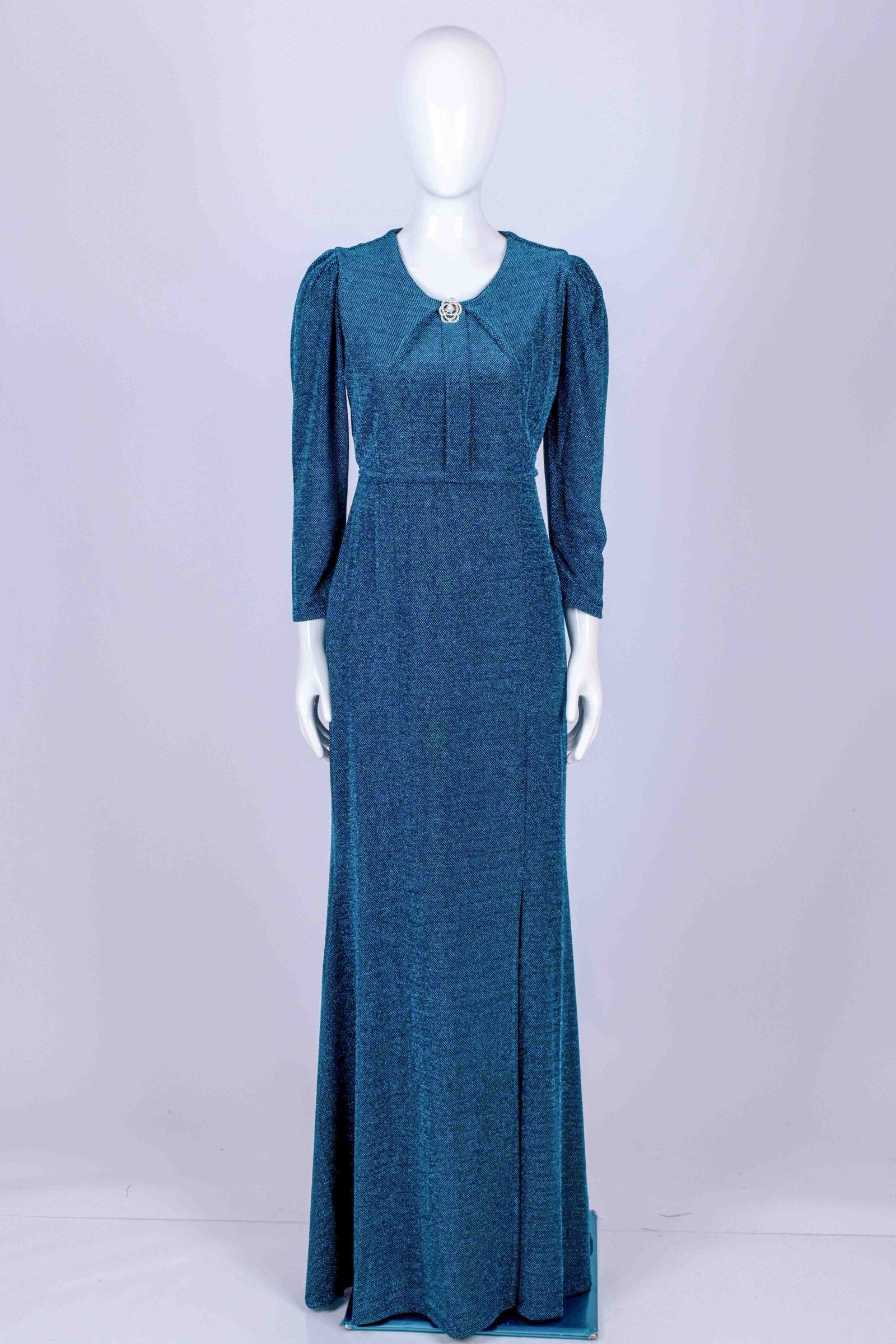 Women's Blue sparkly fitted gown with slit