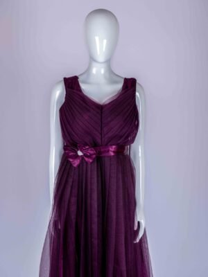 Women's Purple netted ruffle pleated gown