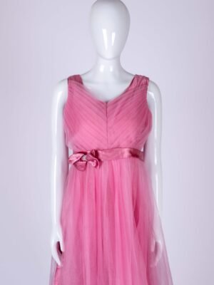 Women's Pink netted ruffle pleated gown