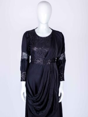 Women's Black netted ruffle sequin drape style gown