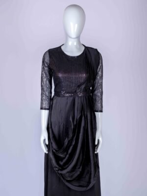 Women's Black embroidered sequin drape style gown