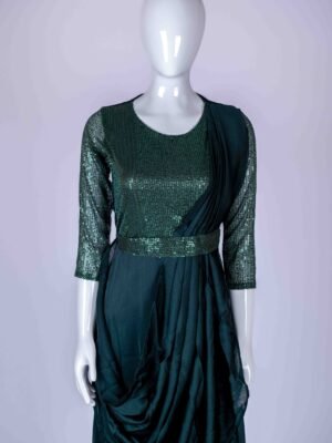 Women's Green embroidered sequin drape style gown