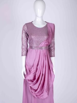 Women's Lavender embroidered sequin drape style gown