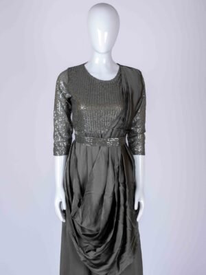 Women's Grey embroidered sequin drape style gown