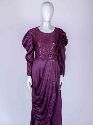 Women's Purple embroidered sequin drape style gown