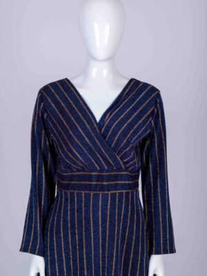 Women's Blue midi dress with Gold stripes