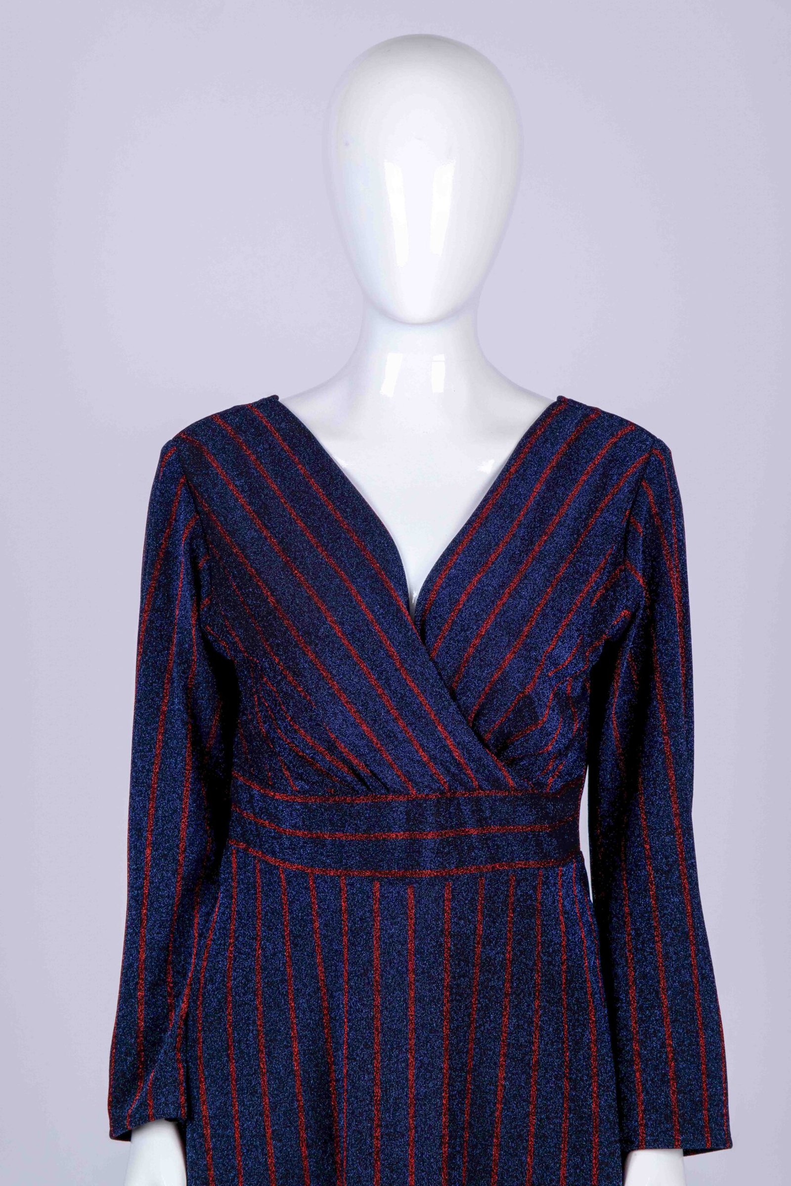 Women's Blue midi dress with Red stripes