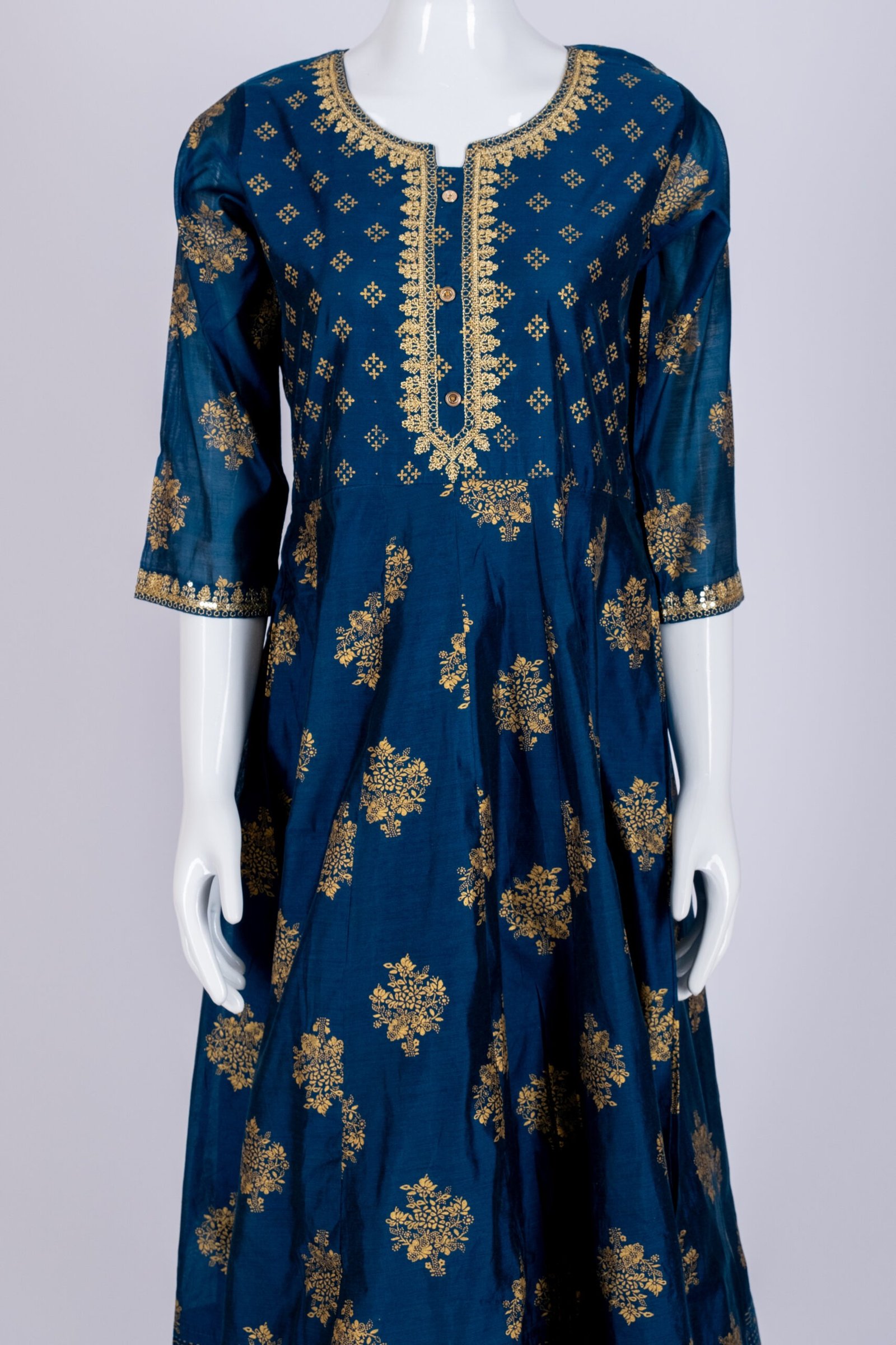 Women's Navy Blue Traditional ethnic gold print kurta top