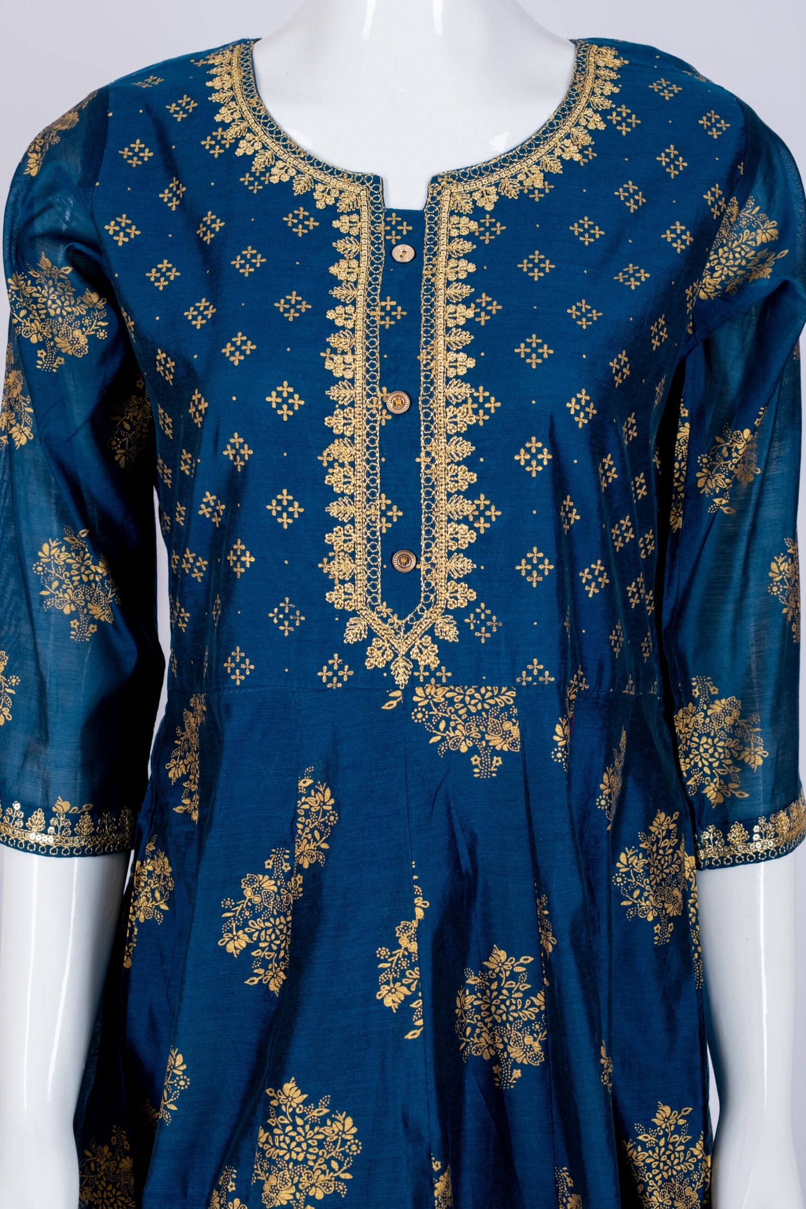 Women's Navy Blue Traditional ethnic gold print kurta top