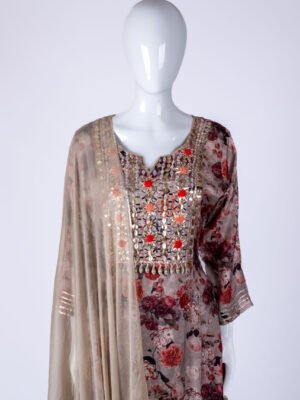 Women's Grey floral printed kurta sharara set