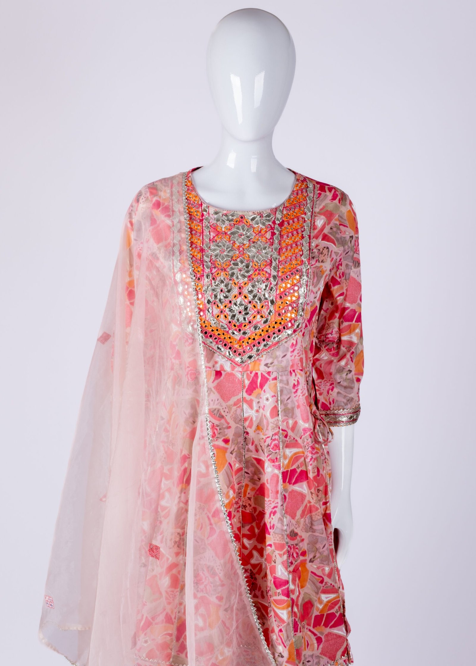 Women's Peach abstract printed kurta sharara set