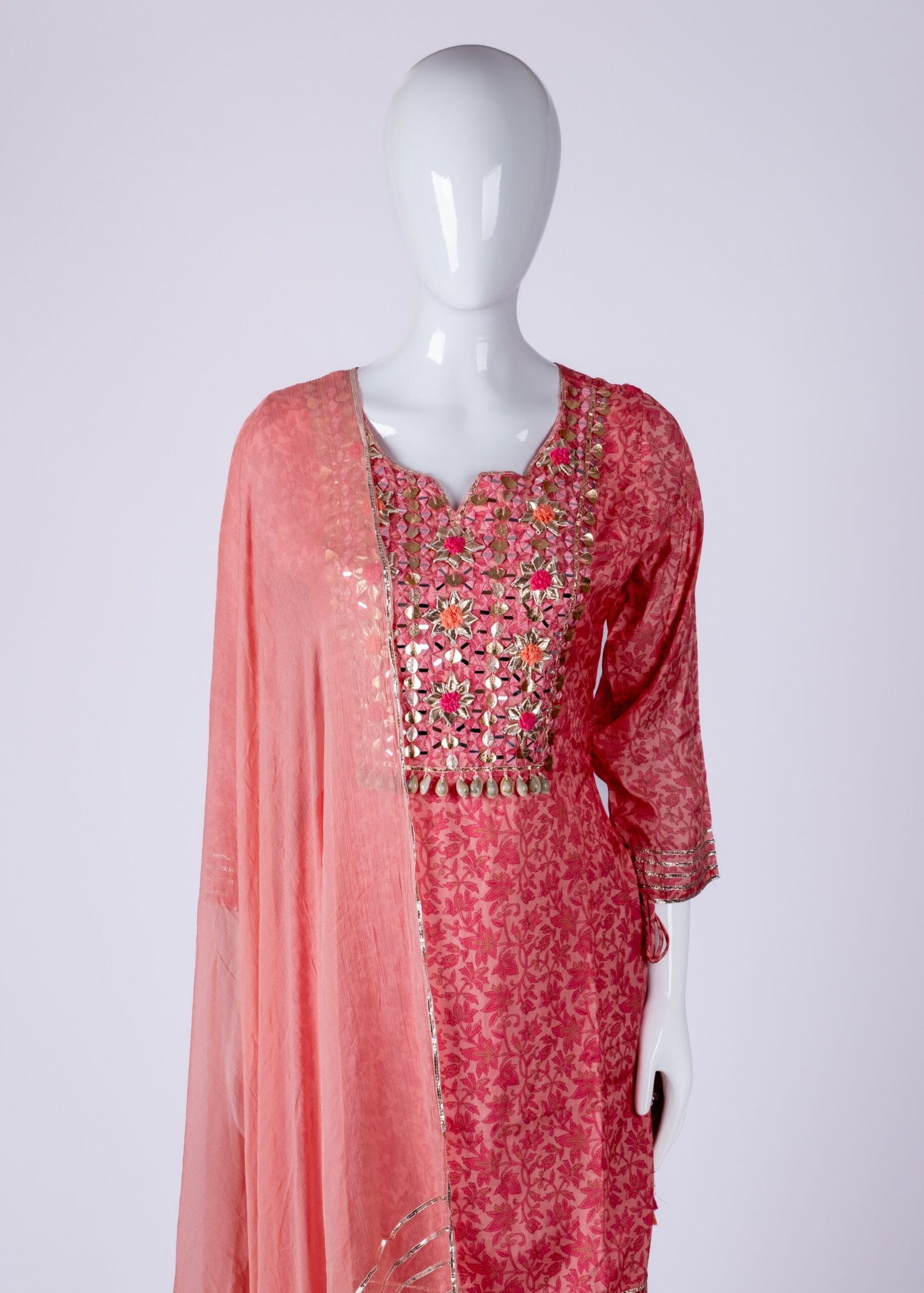 Women's Pink floral print kurta sharara set