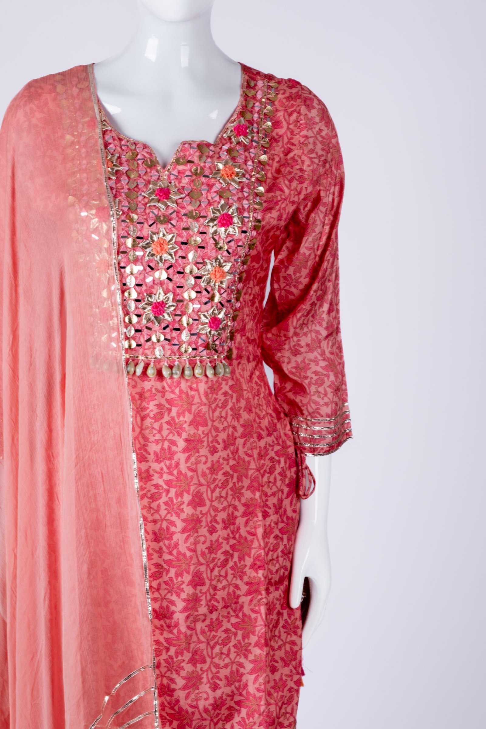 Women's Pink floral print kurta sharara set