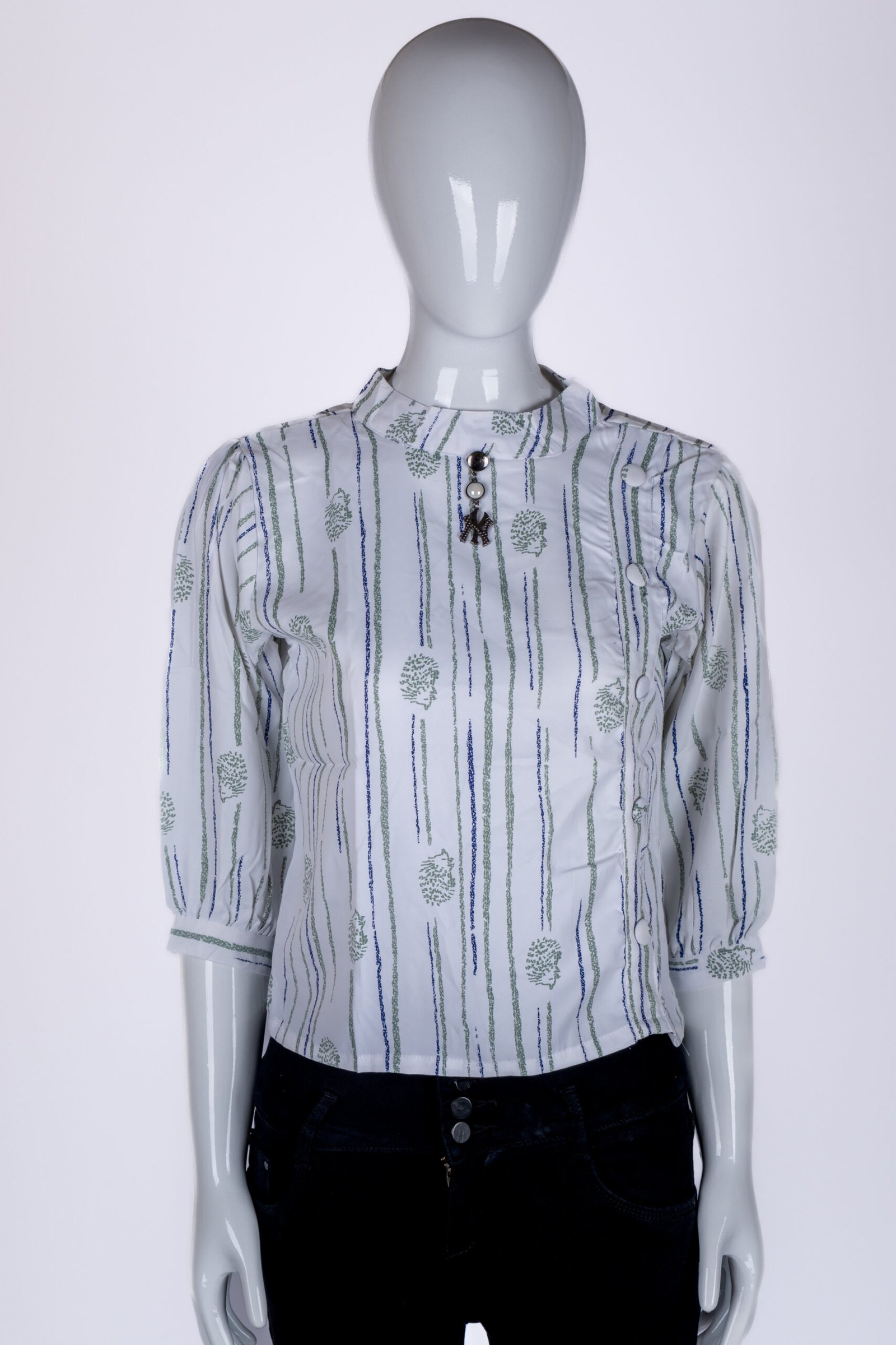 Women's Green irregular striped top