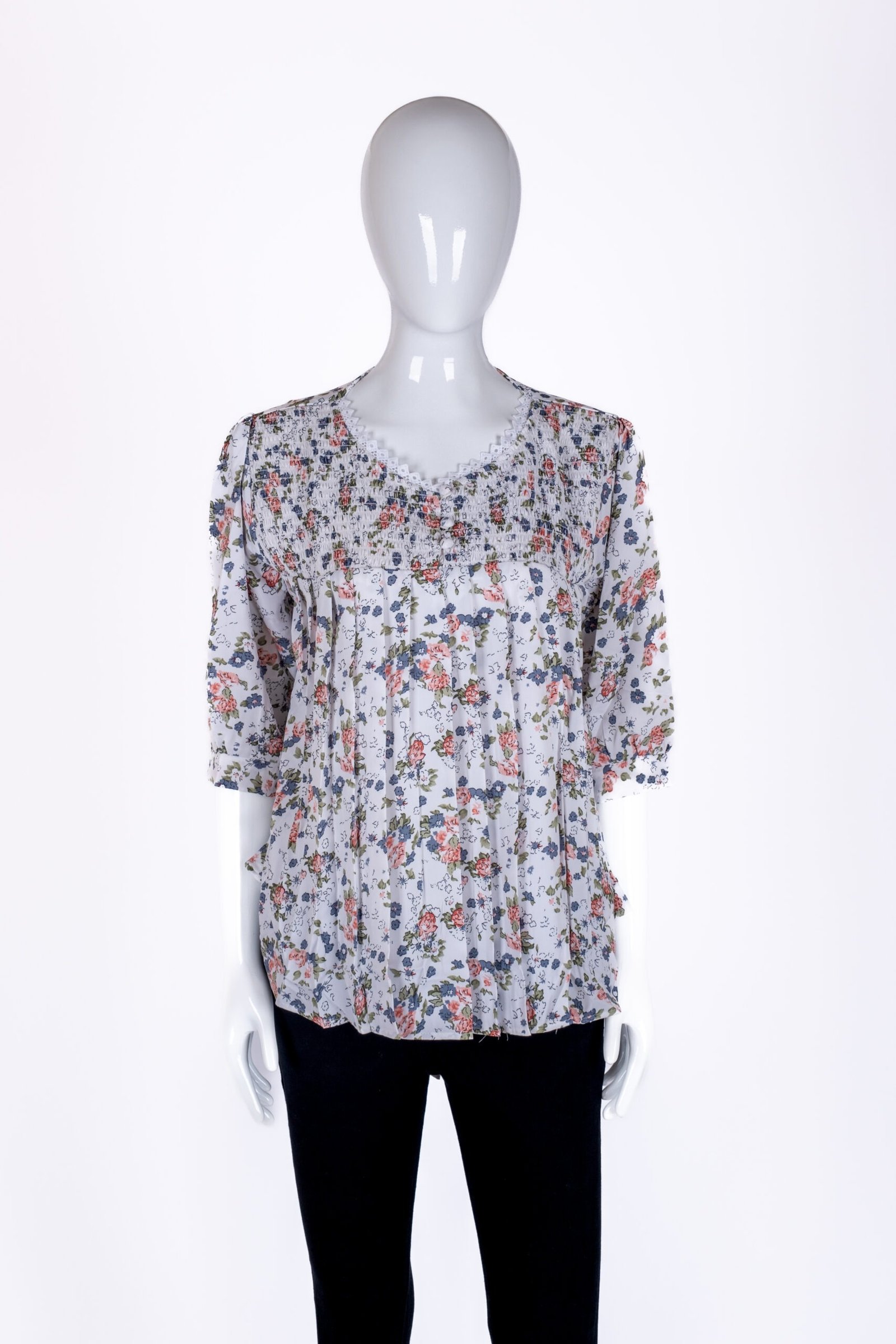 Women's White floral pleated top