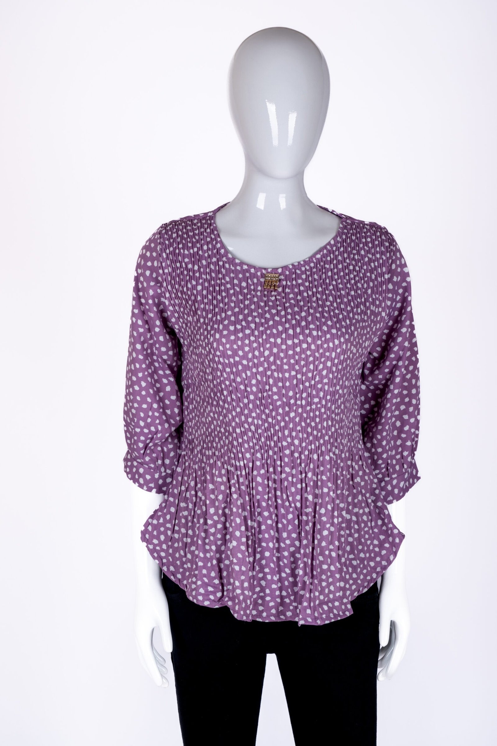 Women's Lavender polka dots pleated top