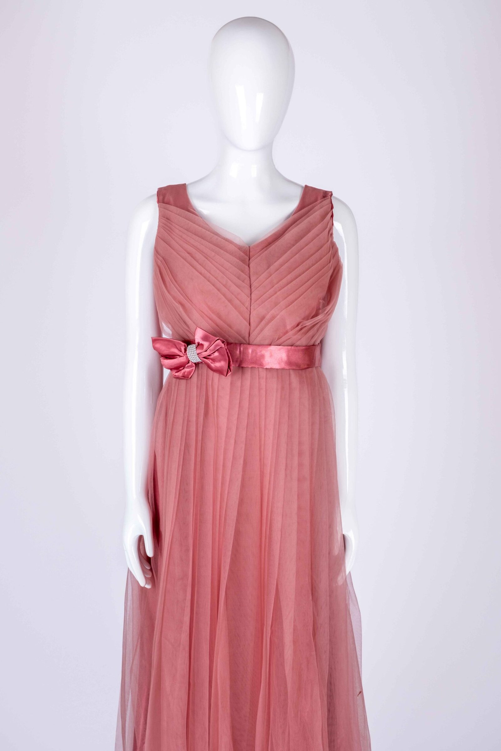 Women's Mauve Pink netted ruffle pleated gown