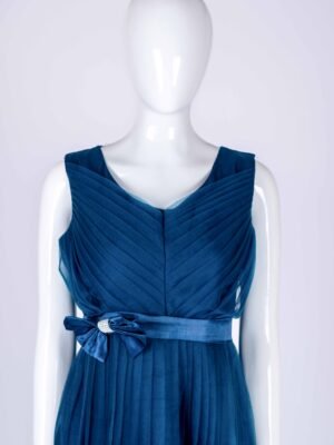 Women's Blue netted ruffle pleated gown