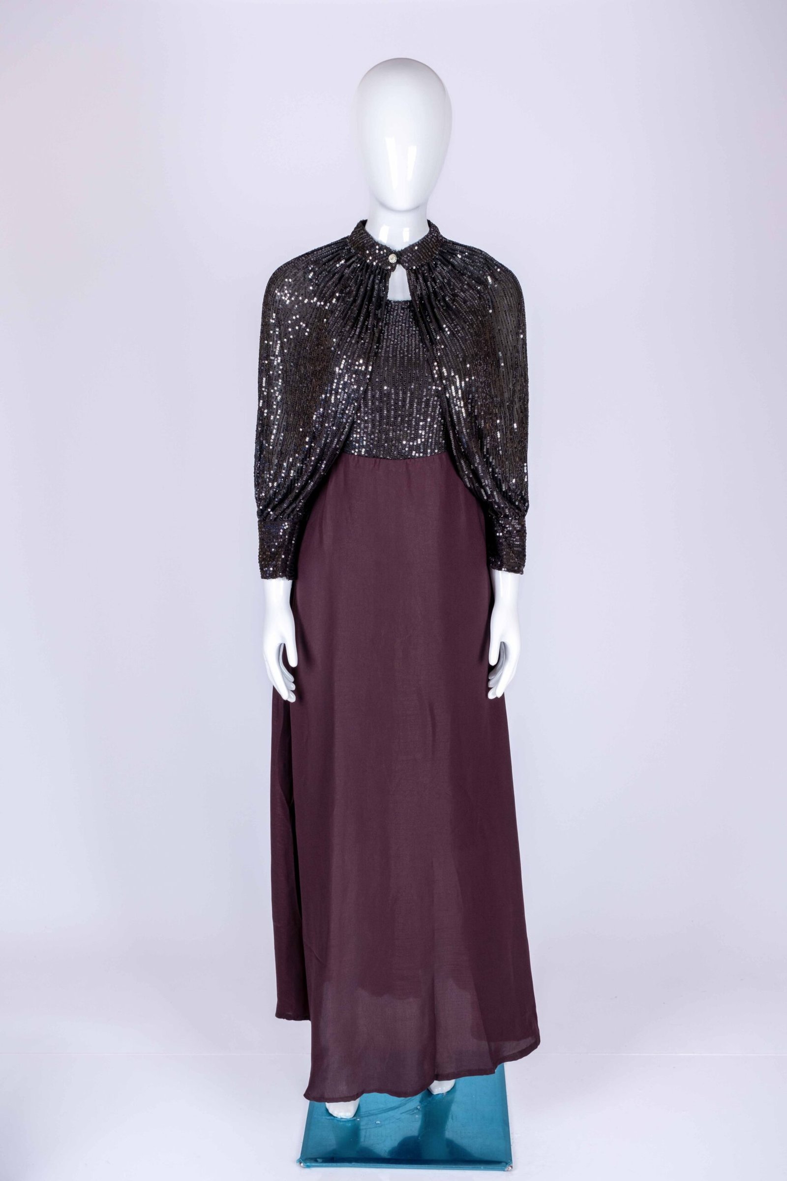 Women's Purple sequin gown with an overcoat