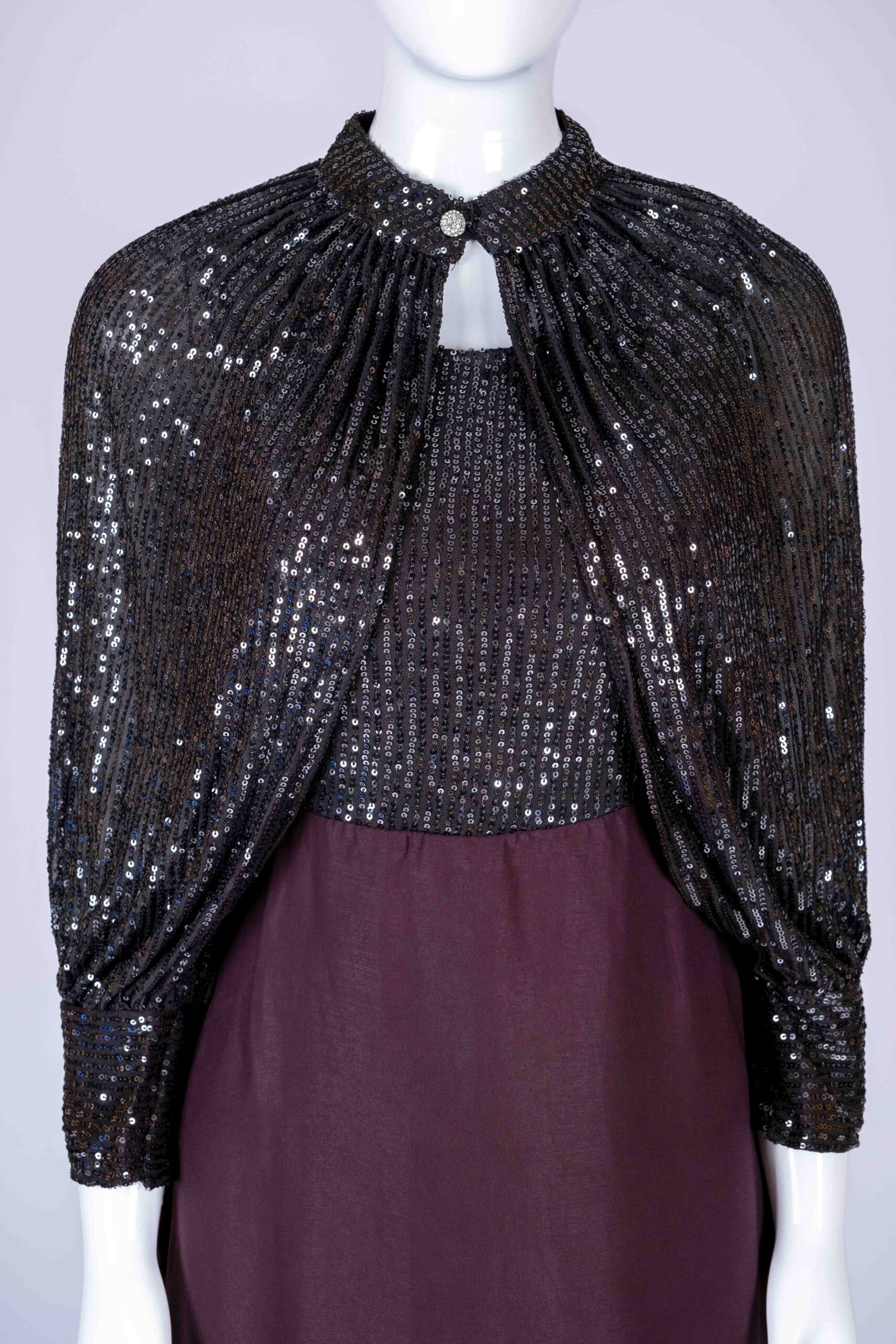 Women's Purple sequin gown with an overcoat