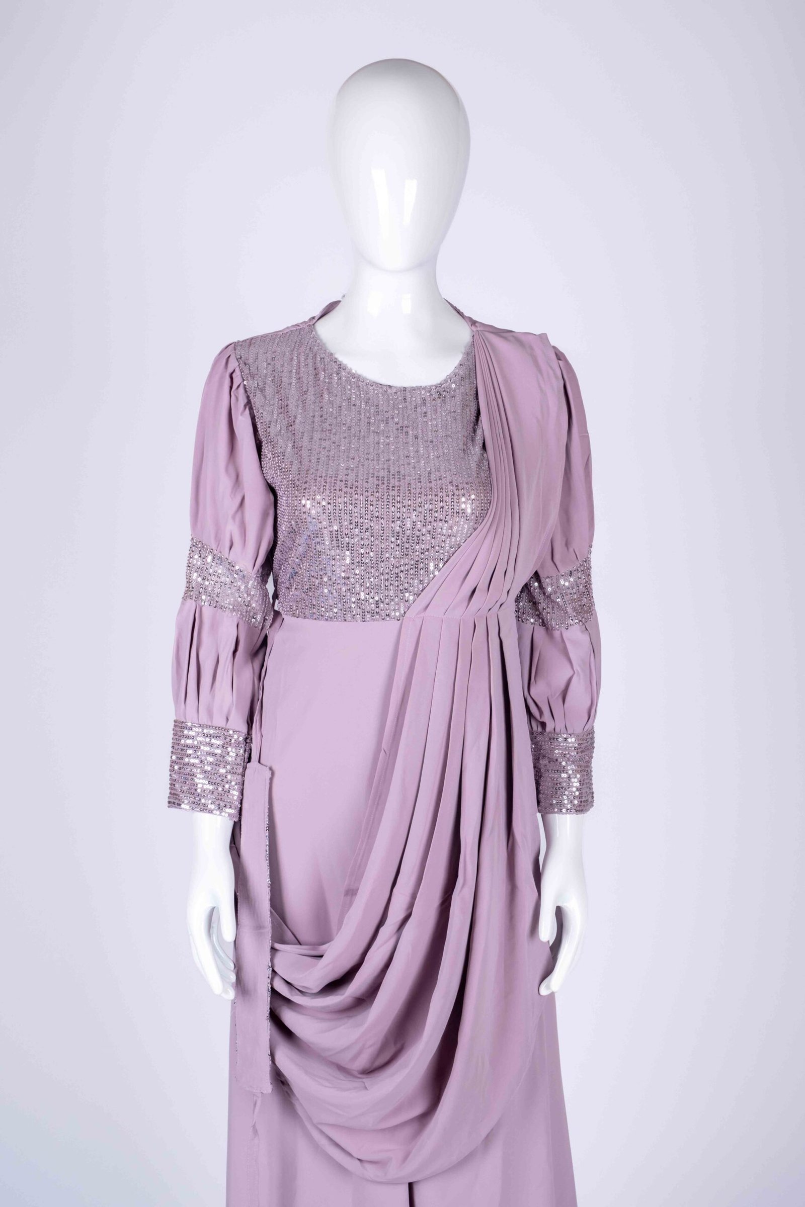 Women's Lavender embroidered sequin drape style gown