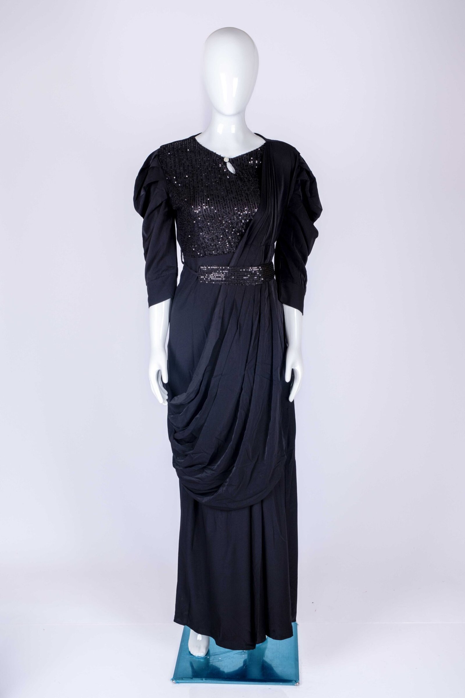 Women's Black embroidered sequin drape style gown