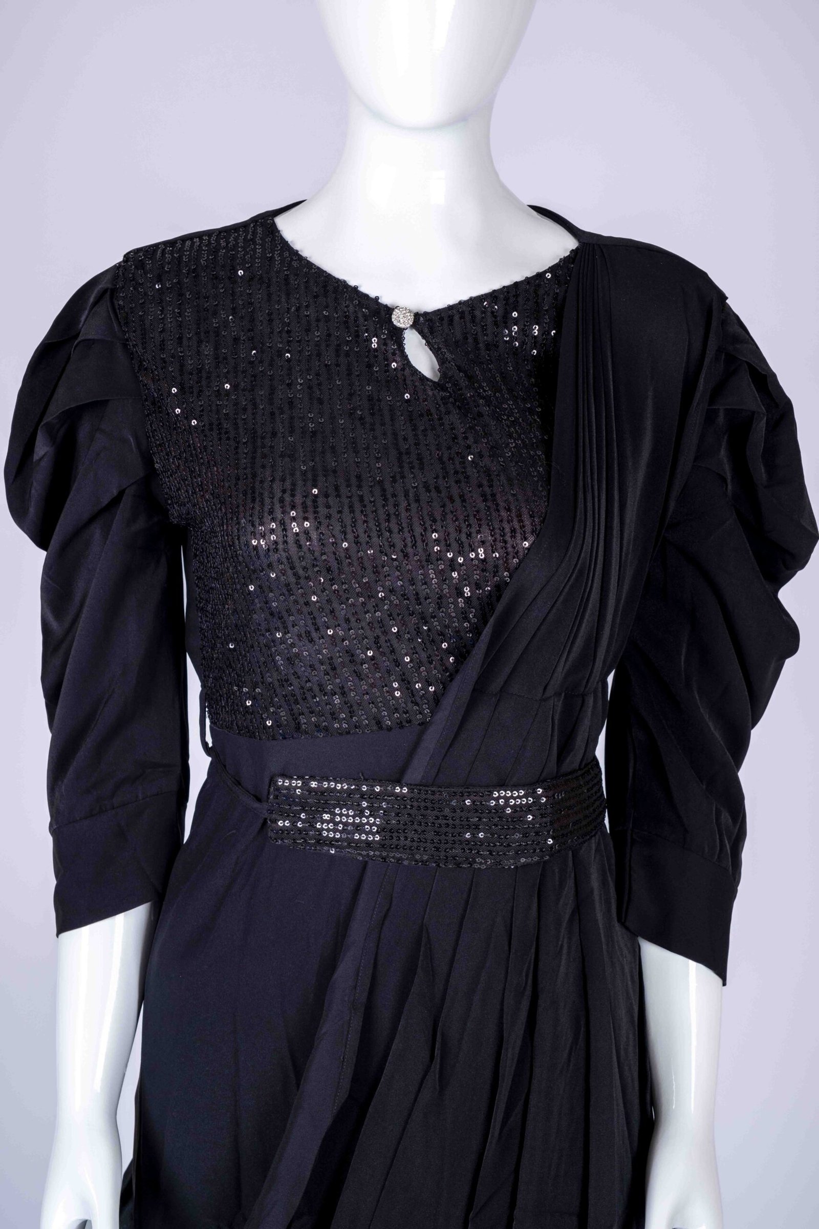 Women's Black embroidered sequin drape style gown