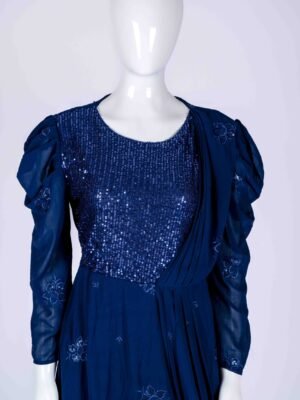 Women's Blue embroidered sequin drape style gown