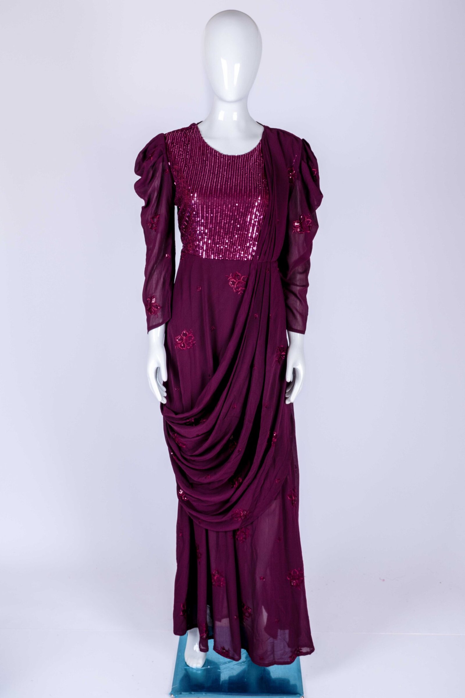 Women's Purple embroidered sequin drape style gown