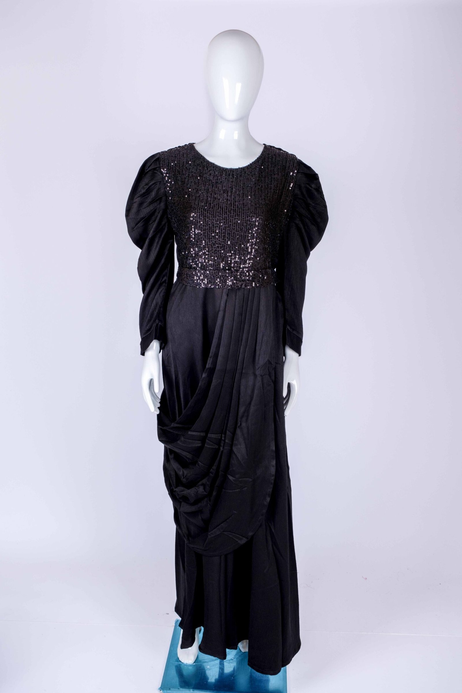 Women's Black embroidered sequin drape style gown