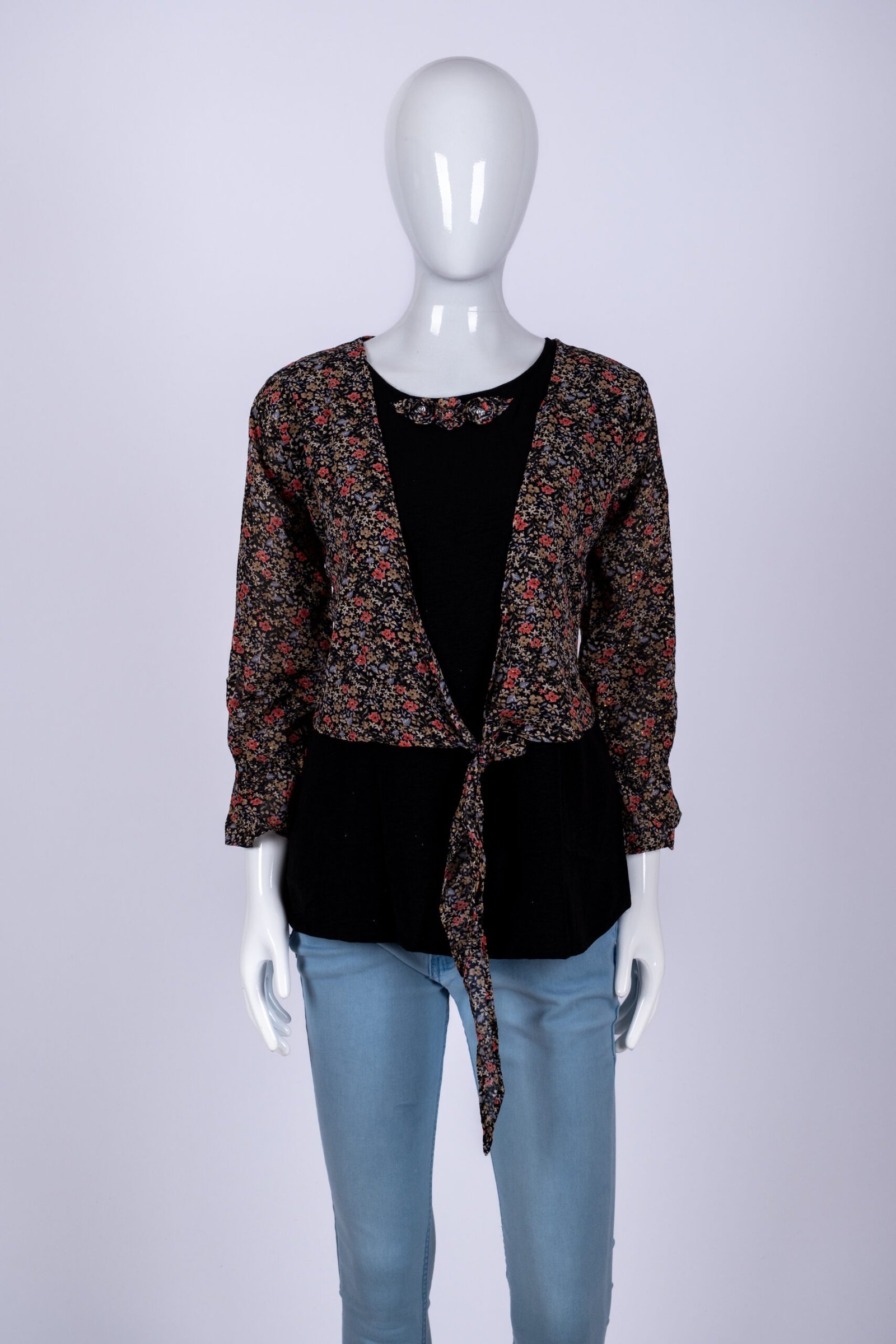 Women's Black floral overcoat top