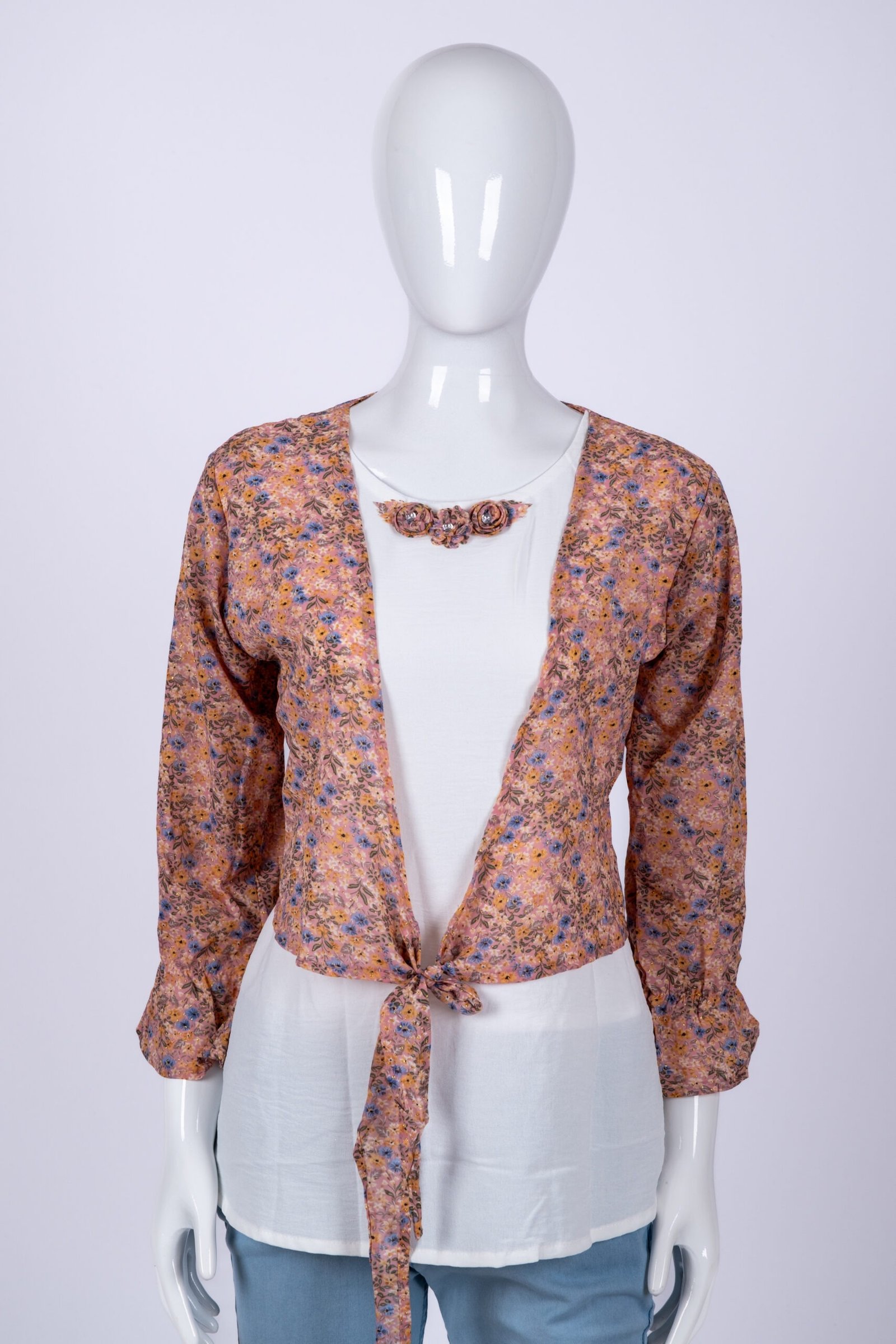 Women's Peach floral overcoat top